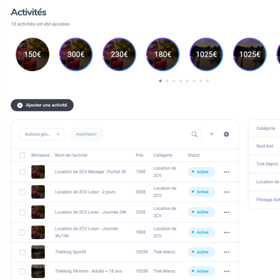 Développement web sur mesure : Système de gestion d'activités pour location de véhicules - Espace Hannibal Verfeuil