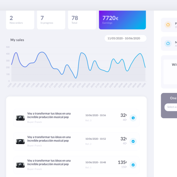 Développement web sur mesure : back-office utilisateur pour marketplace musique et audio - Artiista, France